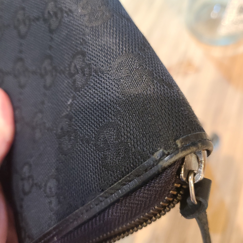 GUCCI GG Logo Canvas & Leather Zip Around Long Wallet Black Silver-tone Auth. - Picture 3 of 6